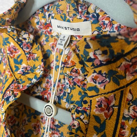 Max Studio Floral Smocked Waist Tiered Maxi Dress Ruffle Neck Multicolor Small - Picture 4 of 12